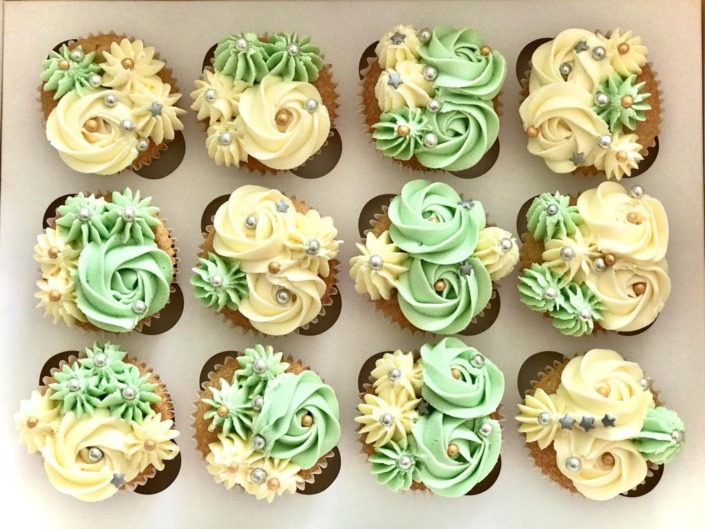 Beautiful vanilla and green cupcakes